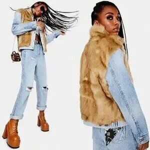 💥DOPE!💥Levi's Furry Fury Faux Fur Oversized Denim Ex Boyfriend Trucker Jacket